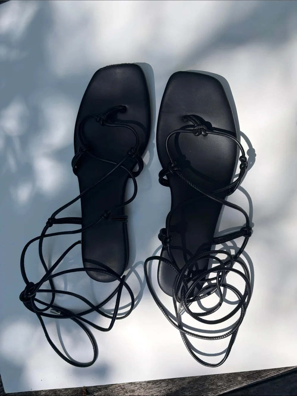 A New Day Black Lace-Up Strappy Flat Sandals